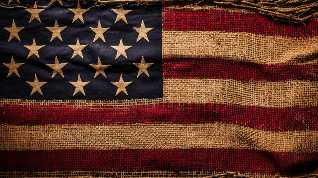 american flag background with burlap texture