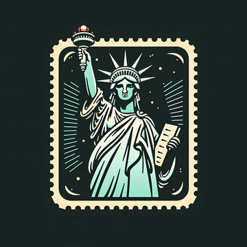 American stamp with the image of the Statue of Liberty. ai generated