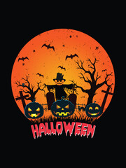 Halloween T-shirt design costume template. Happy halloween scary trendy vector t-shirt design. Halloween vector clothing apparel t-shirt design