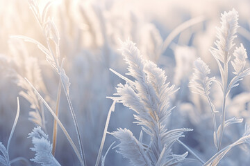 Beautiful background image of hoarfrost in nature close up.
