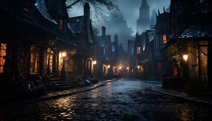 Fototapeta na wymiar Spooky medieval town 