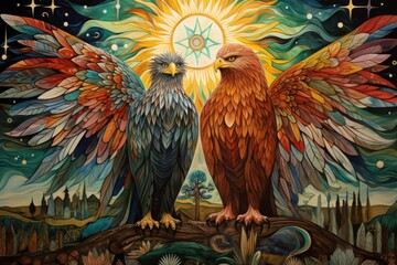 Loyal griffins, majestic creatures with the body of a lion and the wings of an eagle - Generative AI