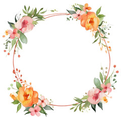 Obraz na płótnie Canvas Spring floral wreath round frame. Watercolor paint decor illustration clipart for design isolated on transparent background.