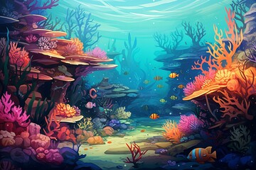 Fototapeta na wymiar illustration of marine life in reef. Generative AI