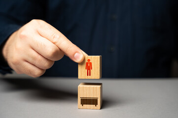 Appoint to post. Hire an employee for a new vacancy. Installing a subservient leader, easily influenced, and serves the interests of others. Organization of work and appointment of managers.