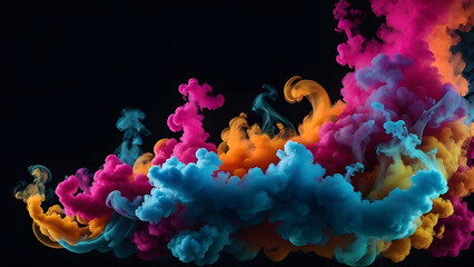 colorful smoke clouds isolated on black background