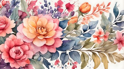 Watercolor Painted Background Illustration Flower Pattern Watercolor Flower Wallpaper Floral Background Blossom Floral Illustration AI Generative