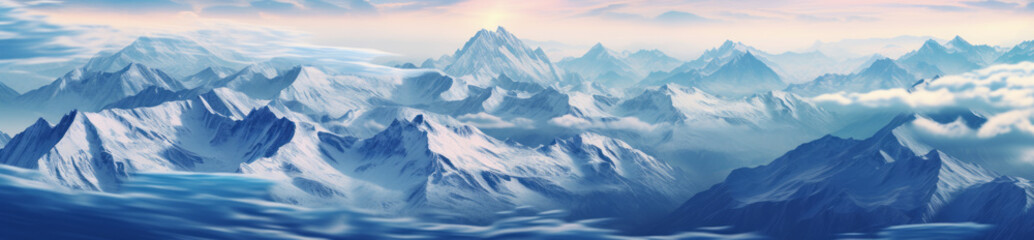 Obraz premium Landscape in the snow mountains. Snow and stone of an endless mountain landscape. Aerial view, wide panorama