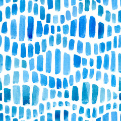 Abstract wavy seamless pattern. Blue watercolor wavy lines, curves geometric motif background.