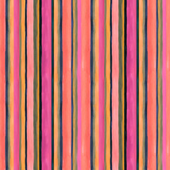 Watercolor striped print in rainbow colors. Abstract brush strokes vertical line seamless pattern.