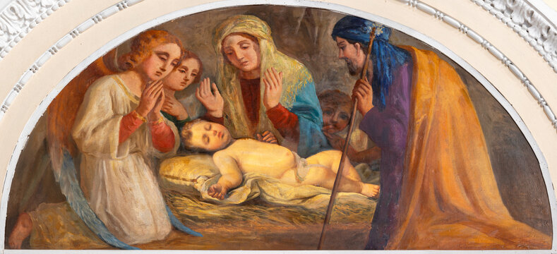 NAPLES, ITALY - APRIL 22, 2023: The painting of Nativity in the church Basilica di San Pietro ad Aram by unknown artist
