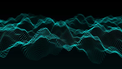  Digital blue sound wave of dots. The futuristic style abstract network connection background. Big data visualization. 3D rendering. © Irvin 2809