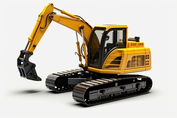 Small toy excavator with tracked frame, presented as a 3D raster graphic illustration on a transparent background. Generative AI