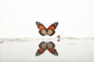 A solitary butterfly depicted in an artwork, positioned on a seamless white backdrop. Generative AI