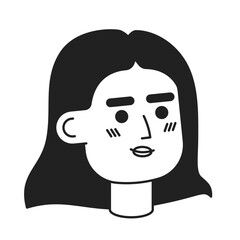 Confident middle eastern young adult woman black and white 2D vector avatar illustration. Turkish woman outline cartoon character face isolated. Brunette flat user profile image, portrait female