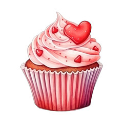Pink cupcake Valentine's Day illustration, isolated on transparent background