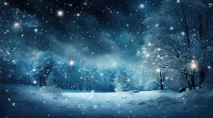 Gordijnen winter season snowflakes falling from trees landscape © olegganko