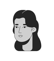 Middle eastern beautiful woman classy black and white 2D line cartoon character head. Wavy hair pretty arabic female isolated vector outline person face. Elegant monochromatic flat spot illustration