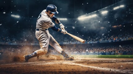 Professional baseball player in action on grand arena - obrazy, fototapety, plakaty