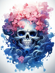 Fototapeta premium Psychedelic Colorful Skull Painting, Generative AI