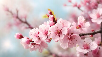 Fototapeta premium Realistic Blurred Spring Background Cherry Blossom Background Flower Illustration Blossom Flower Background AI Generative