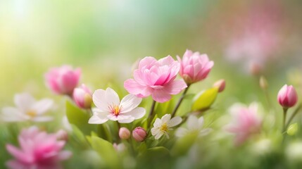 Obraz premium Realistic Blurred Spring Background Spring Flower Background Flower Illustration Blossom Flower Background AI Generative