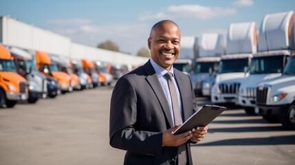 Smiling Businessman Delivering Freight Outdoors