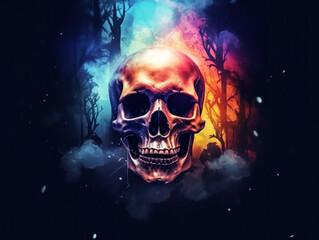 Psychedelic Colorful Skull Painting, Generative AI