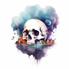 Psychedelic Colorful Skull Painting, Generative AI