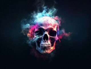Psychedelic Colorful Skull Painting, Generative AI
