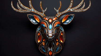 beautiful deer made of gemstones with antlers on a dark background