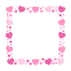Romantic pink hearts frame in trending shades. Valentine's Day. Vector flat illustration isolated on transparent background