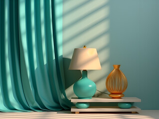 Turquoise modern home interior design with light and shadows