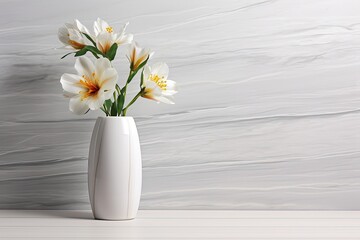 Minimalist White Vase with Daffodils on White Table