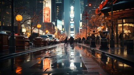 Generative AI image of a photorealistic shot of New York streets at night in the winter - obrazy, fototapety, plakaty