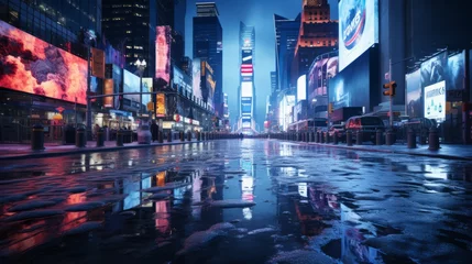 Foto op Plexiglas Generative AI image of a photorealistic shot of New York streets at night in the winter © Eitan Baron