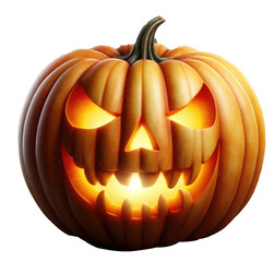 Vivid representation of a carved pumpkin, known as a jack o'lantern, with a facial expression signifying Halloween - Generative AI	