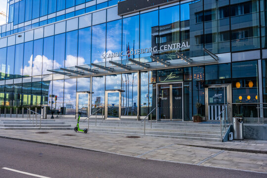 Gothenburg, Sweden - July 30 2023: Entrance of hotel Scandic G?teborg Central.