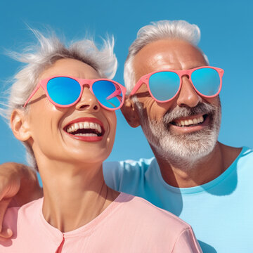 Beautiful Older Couple Wearing Glasses. Cheerful, Laughing Adults