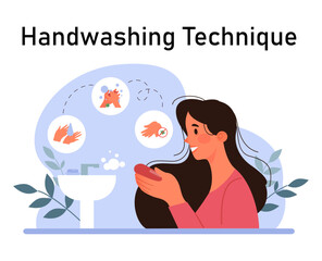 Hands washing technique. Woman washing hands. Antibacterial soap