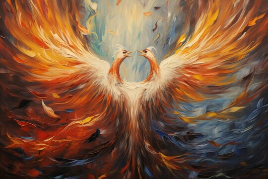 Ancient phoenixes rising from ashes with renewed life - Generative AI