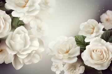 Background with white roses. Generative AI