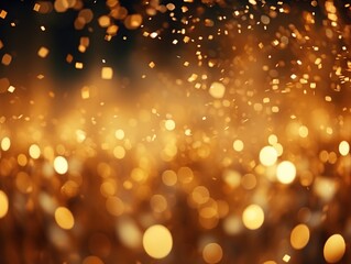 Abstract motion background shining gold particles. Shimmering Glittering Particles With Bokeh Particles Background, Generative AI