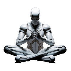 Naklejka premium white humanoid robot sitting in lotus position meditating 