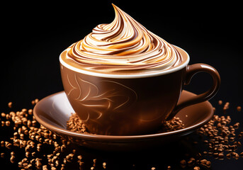 Cup with chocolate drink. Cappuccino, mocha, coffee. Hot drinks time. AI generated