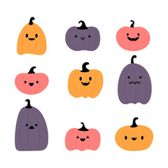 Halloween pumpkins set. Monsters faces. Design elements for logo, banner, label, poster