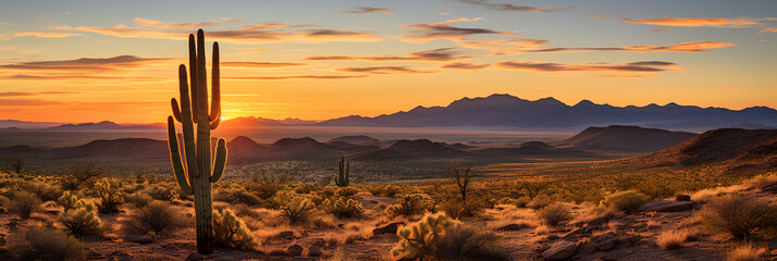 Sunset Over the Sonoran Desert and Saguaro Cactus