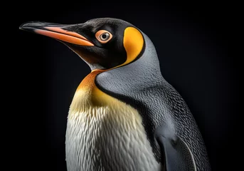Gordijnen Realistic portrait of a penguin isolated on dark background. AI generated © Alicina