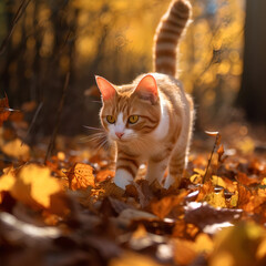 cat walking in the forrest