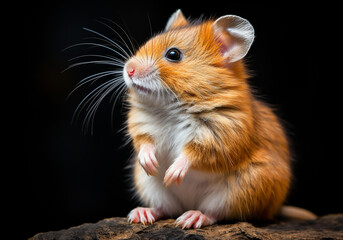 Realistic portrait of a hamster isolated on dark background. AI generated